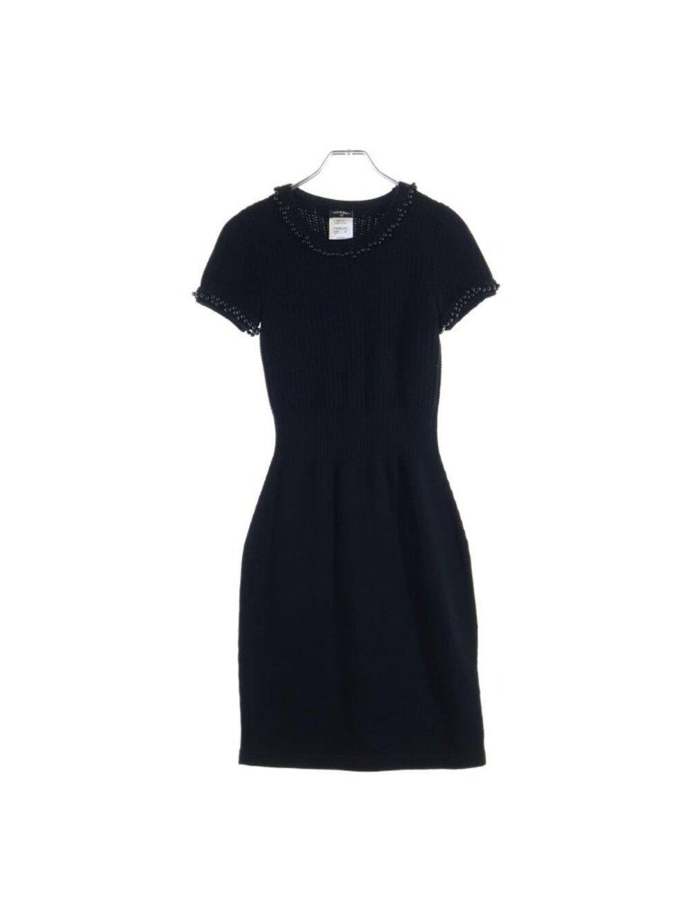 Chanel Short Sleeve Knit Dress Beaded Wool Black